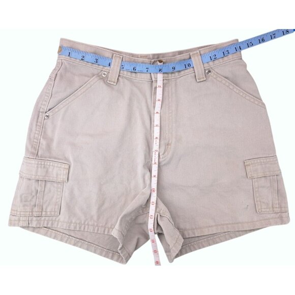 Vintage Lee Tan Cargo Khaki Shorts High Waist Women Size 28" Waist 6 Pocket Mom - Picture 6 of 8